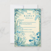 Antique Garden Blue Flower Wedding RSVP Karte (Vorderseite)