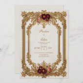 Antique Gilded Burgundy Bloom Formal Wedding Einladung (Vorne/Hinten)