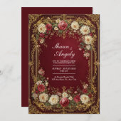 Antique Gilded Burgundy Floral Formal Wedding Einladung (Vorne/Hinten)