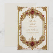 Antique Gilded Burgundy Floral Formal Wedding Einladung (Vorne/Hinten)
