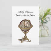Antique Globe, White BG / Bachelorette Einladung (Stehend Vorderseite)