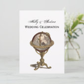 Antique Globe, White BG / Hochzeit Einladung (Stehend Vorderseite)
