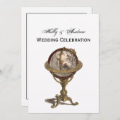 Antique Globe, White BG / Hochzeit Einladung (Vorne/Hinten)