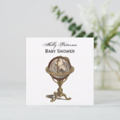 Antique Globe, White BG SQ Babydusche Einladung (Stehend Vorderseite)