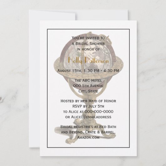 Antique Globe White BG V Brautparty Einladung (Rückseite)