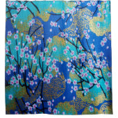 Antique Gold Blue Japanisch Kimono Blume Duschvorhang (Vorderseite)