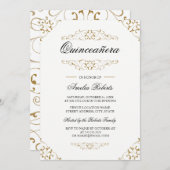 Antique Gold Blüh Quinceanera Einladung (Vorne/Hinten)