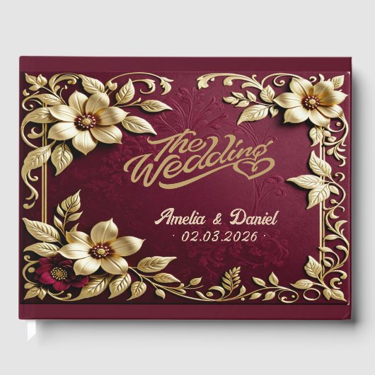 Antique Gold Burgundy Klassische Hochzeit Gästebuch (Vorderseite)