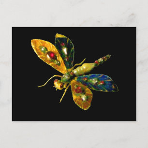 ANTIQUE GOLD DRAGONFLY JEWEL ,GEMSTONEN IN SCHWARZ POSTKARTE