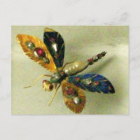 ANTIQUE GOLD DRAGONFLY JEWEL MIT GEMSTONES POSTCA