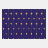 Antique Gold Fleur-de-Lis Dark Blue Geschenkpapier Set (Vorderseite 3)