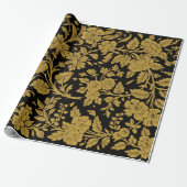 Antique Gold Floral Indian Lac-work Black Pattern Geschenkpapier (Ungerollt)