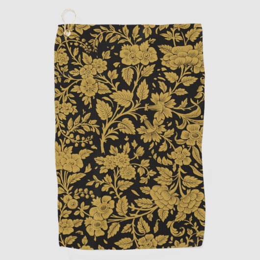 Antique Gold Floral Indian Lac-work Black Pattern Golfhandtuch (Vorderseite)