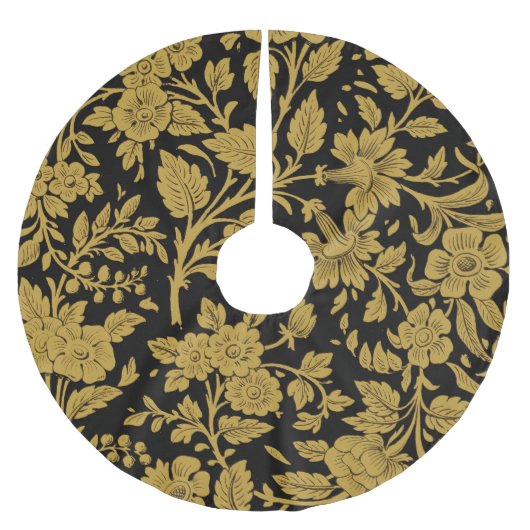 Antique Gold Floral Indian Lac-work Black Pattern Polyester Weihnachtsbaumdecke (Vorderseite)