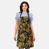 Antique Gold Floral Indian Lac-work Black Pattern Schürze (Getragen)