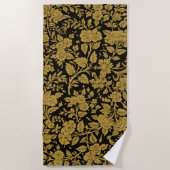Antique Gold Floral Indian Lac-work Black Pattern Strandtuch (Vorderseite)