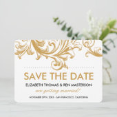 Antique Gold Floral Save the Data Date (Stehend Vorderseite)