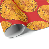 ANTIQUE GOLD FLORENTINE FORINT Royal Red Geschenkpapier (Rolleneckpunkt)