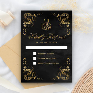 Antique Gold Frame Black Islamic Wedding RSVP Karte