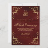 Antique Gold Frame Burgundy Red Islamic Mehndi Einladung (Vorderseite)