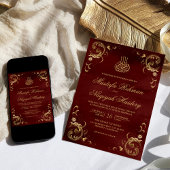 Antique Gold Frame Burgundy Red Islamic Wedding Einladung