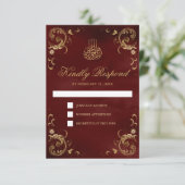 Antique Gold Frame Burgundy Red Islamic Wedding RSVP Karte (Stehend Vorderseite)