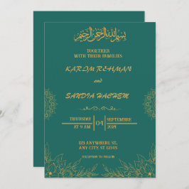 Antique Gold Frame Smaragdgrüne islamische Hochzei Einladung
