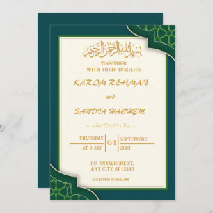 Antique Gold Frame Smaragdgrüne islamische Hochzei Einladung