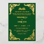 Antique Gold Frame Smaragdgrüne islamische Hochzei Folieneinladung (Vorderseite)