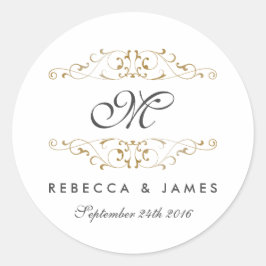 Antique Gold Geblüht Monogram Wedding Stickers