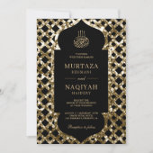 Antique Gold Glitzer Frame Black Muslim Wedding Einladung (Vorderseite)