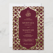 Antique Gold Glitzer Frame Burgund muslimische Hoc Einladung (Vorderseite)