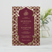 Antique Gold Glitzer Frame Burgund muslimische Hoc Einladung (Stehend Vorderseite)