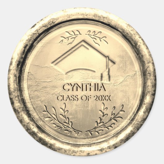 Antique Gold Graduation Cap Gold Wax Siegel Runder Aufkleber (Vorderseite)