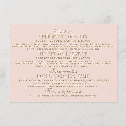 Antique Gold Hochzeitsinformationen Rosa rot Begleitkarte (Vorderseite)