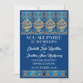 Antique Gold Lovely Blue Wedding - Formal Event Einladung