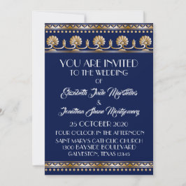 Antique Gold Lovely Blue Wedding - Formal Event Einladung