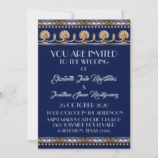 Antique Gold Lovely Blue Wedding - Formal Event Einladung (Vorderseite)