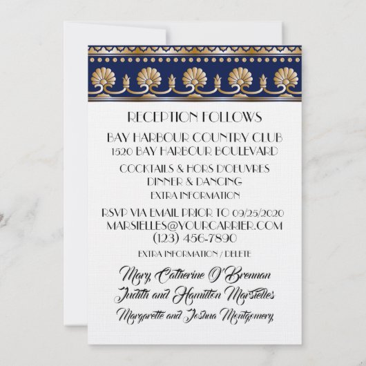Antique Gold Lovely Blue Wedding - Formal Event Einladung (Rückseite)