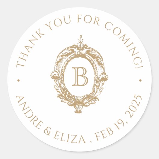 Antique Gold Monogram Wappen Klassischer Rundaufkl Runder Aufkleber (Vorderseite)