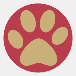 Antique Gold Pet Cat Dog Paw Weihnachten Rot Runder Aufkleber