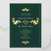 Antique Gold und Emerald Green Folieneinladung (Vorderseite)