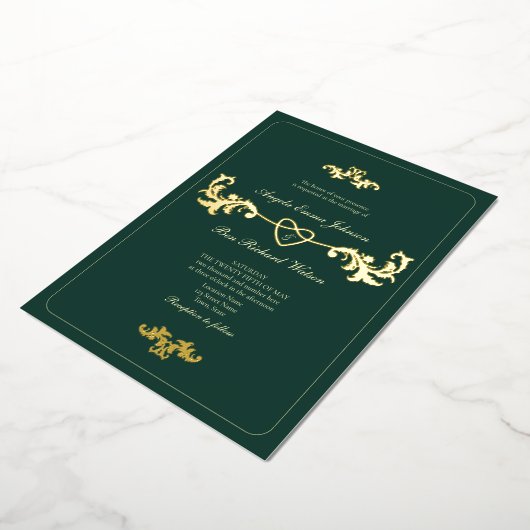 Antique Gold und Emerald Green Folieneinladung (Gedreht)