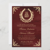 Antique Gold Wappen Burgundy Red Muslim Wedding Einladung (Vorderseite)