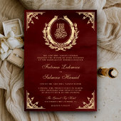 Antique Gold Wappen Burgundy Red Muslim Wedding Einladung