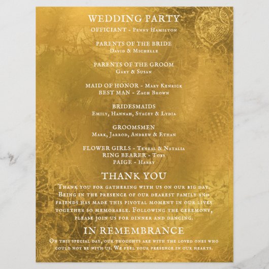 Antique Golden Map Hochzeitsprogramm (Rückseite)