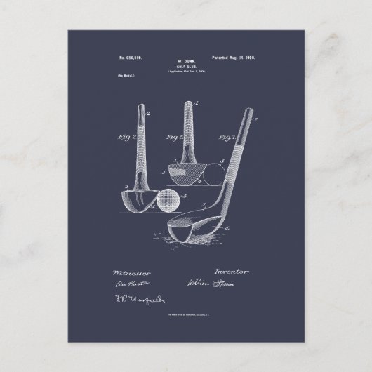 Antique Golf Club 1900, Patent Zeichnend Postkarte (Vorderseite)
