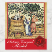 ANTIQUE GRAPE VINEYARD HARVEST WAX SIEGEL MONOGRAM WEINETIKETT (Einzelnes Label)