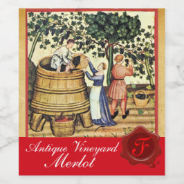 ANTIQUE GRAPE VINEYARD HARVEST WAX SIEGEL MONOGRAM WEINETIKETT