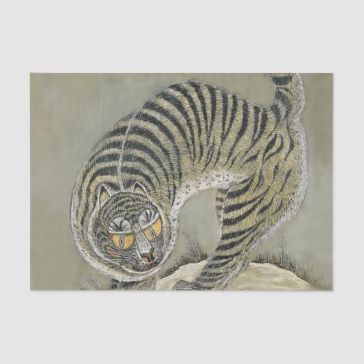 Antique Gray Tiger Minhwa Seidenpapier (Vorderseite)